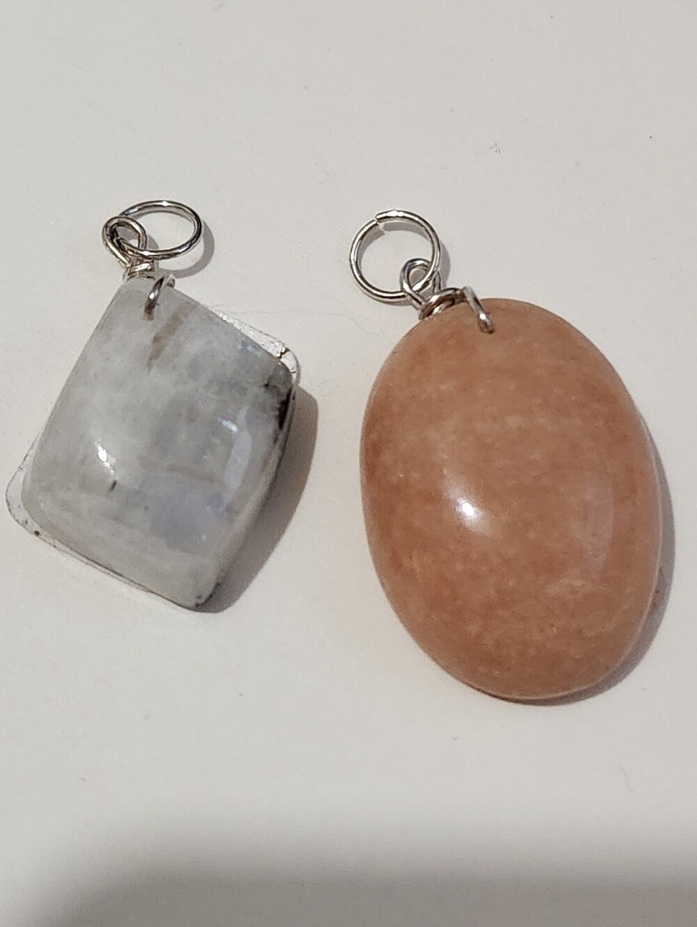 Moonstone Iridescent Rectangle Pendant and Peach Moonstone Pendant